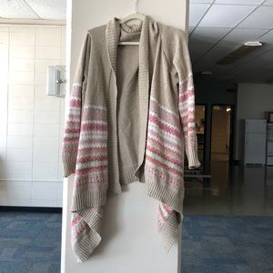 Knitted patterned open front sweater